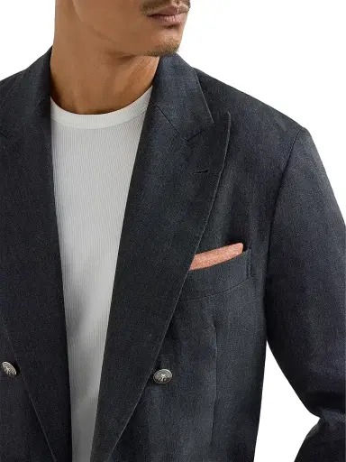 Brunello Cucinelli Men's Silk Pocket Square with Striped Border | Thumbnail 2 Brunello Cucinelli Men's Silk Pocket Square with Striped Border | Thumbnail 2