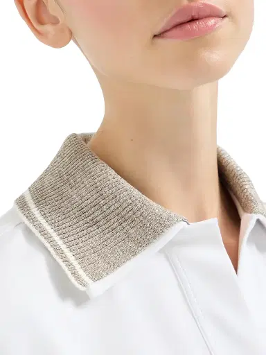 Brunello Cucinelli Women's Couture Interlock Polo Shirt with Sparkling Knit Collar | Thumbnail 5 Brunello Cucinelli Women's Couture Interlock Polo Shirt with Sparkling Knit Collar | Thumbnail 5