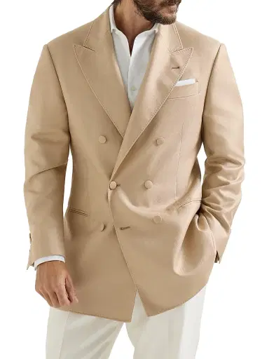 Brunello Cucinelli Men's Silk Diagonal One and a Half Breasted Tuxedo Jacket with Peak Lapels | Thumbnail 2 Brunello Cucinelli Men's Silk Diagonal One and a Half Breasted Tuxedo Jacket with Peak Lapels | Thumbnail 2