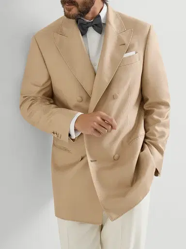 Brunello Cucinelli Men's Silk Diagonal One and a Half Breasted Tuxedo Jacket with Peak Lapels | Thumbnail 5 Brunello Cucinelli Men's Silk Diagonal One and a Half Breasted Tuxedo Jacket with Peak Lapels | Thumbnail 5