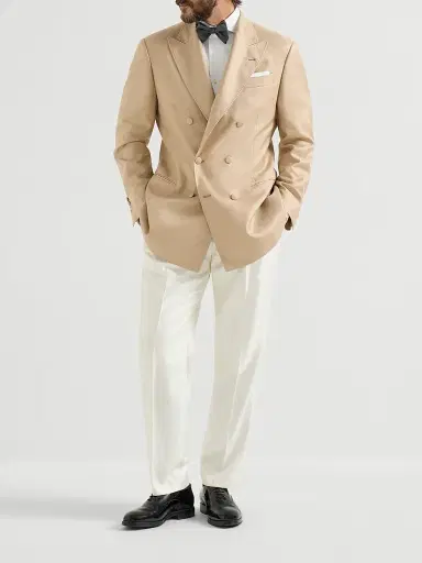 Brunello Cucinelli Men's Silk Diagonal One and a Half Breasted Tuxedo Jacket with Peak Lapels | Thumbnail 6 Brunello Cucinelli Men's Silk Diagonal One and a Half Breasted Tuxedo Jacket with Peak Lapels | Thumbnail 6