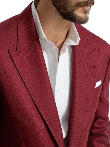 Brunello Cucinelli Men's Silk Diagonal Tuxedo Jacket with Peak Lapels - Cherry - Size 38 | Thumbnail 4 Brunello Cucinelli Men's Silk Diagonal Tuxedo Jacket with Peak Lapels - Cherry - Size 38 | Thumbnail 4