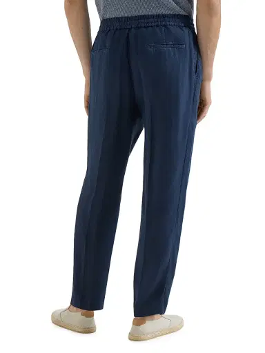 Brunello Cucinelli Men's Trousers in Linen Gabardine with Drawstring and Double Pleats | Thumbnail 3 Brunello Cucinelli Men's Trousers in Linen Gabardine with Drawstring and Double Pleats | Thumbnail 3