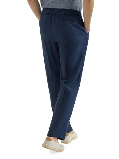Brunello Cucinelli Men's Trousers in Linen Gabardine with Drawstring and Double Pleats | Thumbnail 4 Brunello Cucinelli Men's Trousers in Linen Gabardine with Drawstring and Double Pleats | Thumbnail 4