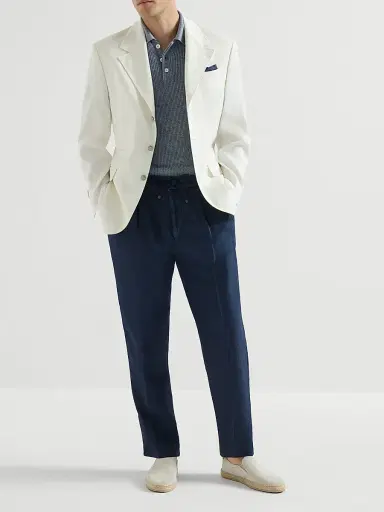Brunello Cucinelli Men's Trousers in Linen Gabardine with Drawstring and Double Pleats | Thumbnail 6 Brunello Cucinelli Men's Trousers in Linen Gabardine with Drawstring and Double Pleats | Thumbnail 6