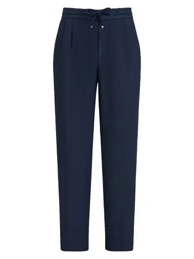 Brunello Cucinelli Men's Trousers in Linen Gabardine with Drawstring and Double Pleats | Thumbnail 1 Brunello Cucinelli Men's Trousers in Linen Gabardine with Drawstring and Double Pleats | Thumbnail 1