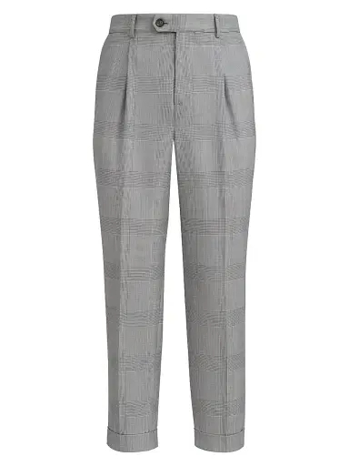 Brunello Cucinelli Men's Virgin Wool Prince of Wales Trousers with Pleats - Grey | Thumbnail 1 Brunello Cucinelli Men's Virgin Wool Prince of Wales Trousers with Pleats - Grey | Thumbnail 1
