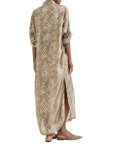 Brunello Cucinelli Women's Silk Chevron Print Pongee Dress | Thumbnail 3 Brunello Cucinelli Women's Silk Chevron Print Pongee Dress | Thumbnail 3