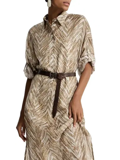 Brunello Cucinelli Women's Silk Chevron Print Pongee Dress | Thumbnail 4 Brunello Cucinelli Women's Silk Chevron Print Pongee Dress | Thumbnail 4