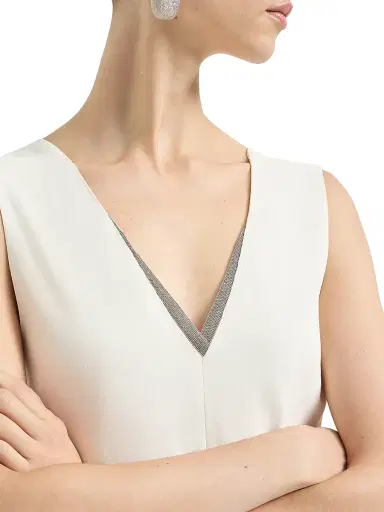 Brunello Cucinelli Women's Silk and Acetate Crepe Cady Fluid Dress with Precious Neckline | Thumbnail 5 Brunello Cucinelli Women's Silk and Acetate Crepe Cady Fluid Dress with Precious Neckline | Thumbnail 5