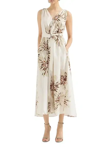Brunello Cucinelli Women's Cotton Bloom Print Poplin Dress with Monili | Thumbnail 2 Brunello Cucinelli Women's Cotton Bloom Print Poplin Dress with Monili | Thumbnail 2
