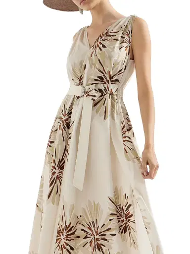Brunello Cucinelli Women's Cotton Bloom Print Poplin Dress with Monili | Thumbnail 4 Brunello Cucinelli Women's Cotton Bloom Print Poplin Dress with Monili | Thumbnail 4