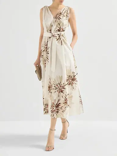 Brunello Cucinelli Women's Cotton Bloom Print Poplin Dress with Monili | Thumbnail 6 Brunello Cucinelli Women's Cotton Bloom Print Poplin Dress with Monili | Thumbnail 6