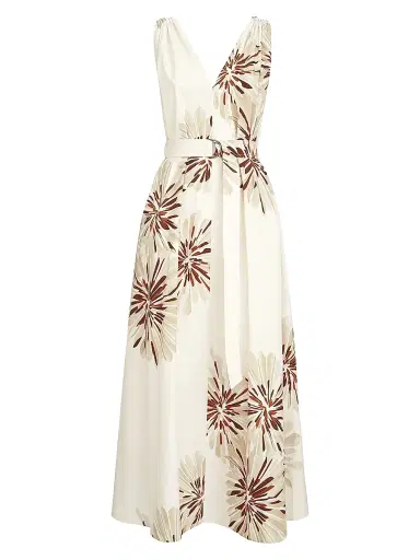 Brunello Cucinelli Women's Cotton Bloom Print Poplin Dress with Monili | Thumbnail 1 Brunello Cucinelli Women's Cotton Bloom Print Poplin Dress with Monili | Thumbnail 1