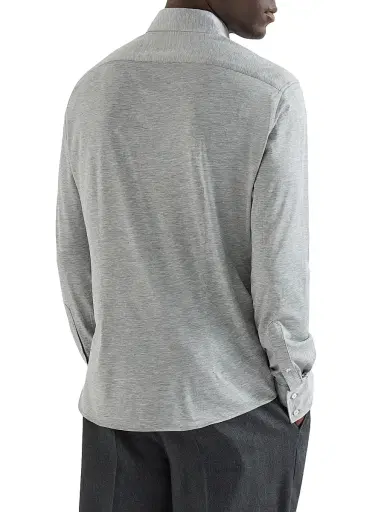 Brunello Cucinelli Men's Silk and Cotton Jersey Shirt with Spread Collar | Thumbnail 3 Brunello Cucinelli Men's Silk and Cotton Jersey Shirt with Spread Collar | Thumbnail 3