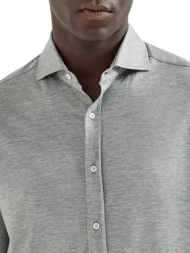 Brunello Cucinelli Men's Silk and Cotton Jersey Shirt with Spread Collar | Thumbnail 4 Brunello Cucinelli Men's Silk and Cotton Jersey Shirt with Spread Collar | Thumbnail 4
