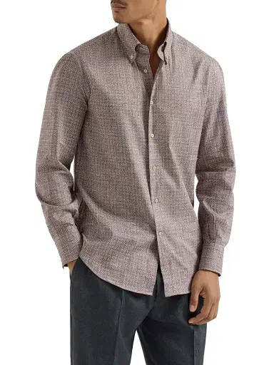 Brunello Cucinelli Men's Flower Print Twill Basic Fit Shirt with Button Down Collar | Thumbnail 2 Brunello Cucinelli Men's Flower Print Twill Basic Fit Shirt with Button Down Collar | Thumbnail 2
