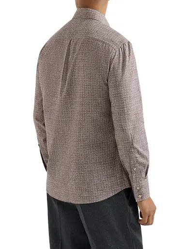 Brunello Cucinelli Men's Flower Print Twill Basic Fit Shirt with Button Down Collar | Thumbnail 3 Brunello Cucinelli Men's Flower Print Twill Basic Fit Shirt with Button Down Collar | Thumbnail 3