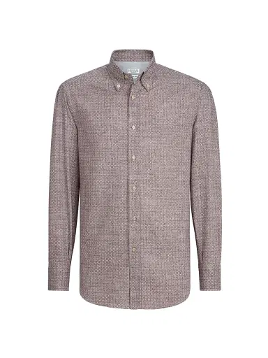 Brunello Cucinelli Men's Flower Print Twill Basic Fit Shirt with Button Down Collar | Thumbnail 1 Brunello Cucinelli Men's Flower Print Twill Basic Fit Shirt with Button Down Collar | Thumbnail 1