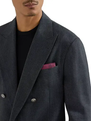 Brunello Cucinelli Men's Silk Pocket Square with Medallion Design - Cherry | Thumbnail 2 Brunello Cucinelli Men's Silk Pocket Square with Medallion Design - Cherry | Thumbnail 2