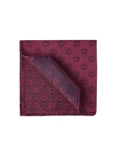 Brunello Cucinelli Men's Silk Pocket Square with Medallion Design | Thumbnail 1 Brunello Cucinelli Men's Silk Pocket Square with Medallion Design | Thumbnail 1
