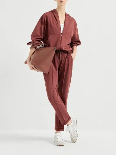 Brunello Cucinelli Women's Stretch Cotton Lightweight French Terry Track Trousers with Monili - Red - Size XXXXXL | Thumbnail 6 Brunello Cucinelli Women's Stretch Cotton Lightweight French Terry Track Trousers with Monili - Red - Size XXXXXL | Thumbnail 6