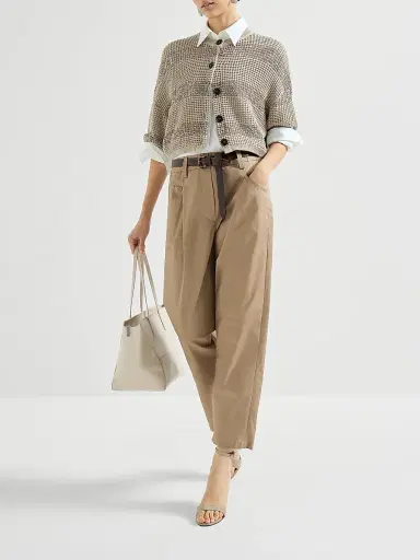 Brunello Cucinelli Women's Lightweight Poplin Five Pocket Track Trousers with Monili - Sand | Thumbnail 6 Brunello Cucinelli Women's Lightweight Poplin Five Pocket Track Trousers with Monili - Sand | Thumbnail 6