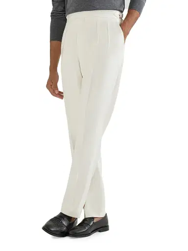 Brunello Cucinelli Men's Silk Diagonal Tuxedo Trousers with Double Pleats - Off White | Thumbnail 5 Brunello Cucinelli Men's Silk Diagonal Tuxedo Trousers with Double Pleats - Off White | Thumbnail 5