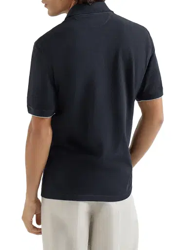 Brunello Cucinelli Men's Cotton Piqué Polo Shirt with Logo | Thumbnail 3 Brunello Cucinelli Men's Cotton Piqué Polo Shirt with Logo | Thumbnail 3