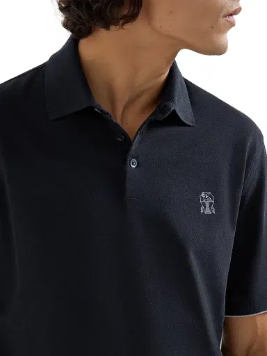 Brunello Cucinelli Men's Cotton Piqué Polo Shirt with Logo | Thumbnail 5 Brunello Cucinelli Men's Cotton Piqué Polo Shirt with Logo | Thumbnail 5