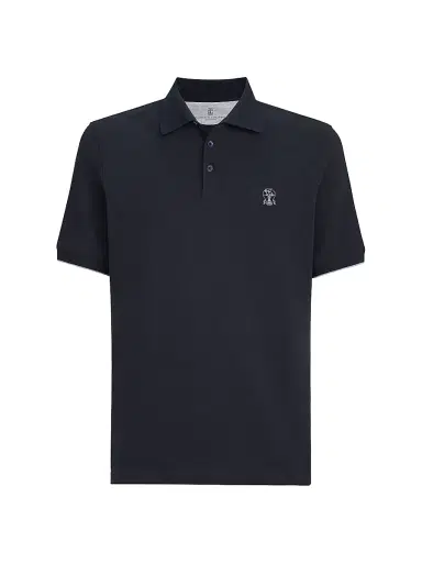 Brunello Cucinelli Men's Cotton Piqué Polo Shirt with Logo | Thumbnail 1 Brunello Cucinelli Men's Cotton Piqué Polo Shirt with Logo | Thumbnail 1