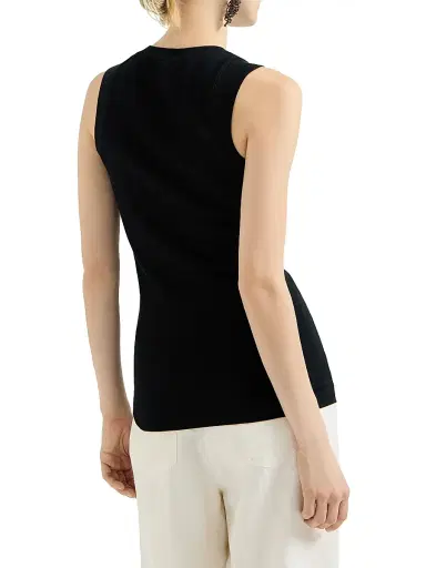 Brunello Cucinelli Women's Stretch Cotton Jersey T-Shirt with Precious Faux Layering - Black | Thumbnail 3 Brunello Cucinelli Women's Stretch Cotton Jersey T-Shirt with Precious Faux Layering - Black | Thumbnail 3