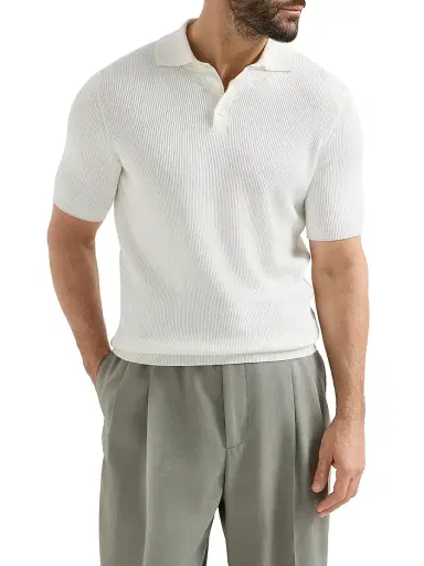 Brunello Cucinelli Men's Cotton English Rib Knit Polo Shirt | Thumbnail 2 Brunello Cucinelli Men's Cotton English Rib Knit Polo Shirt | Thumbnail 2