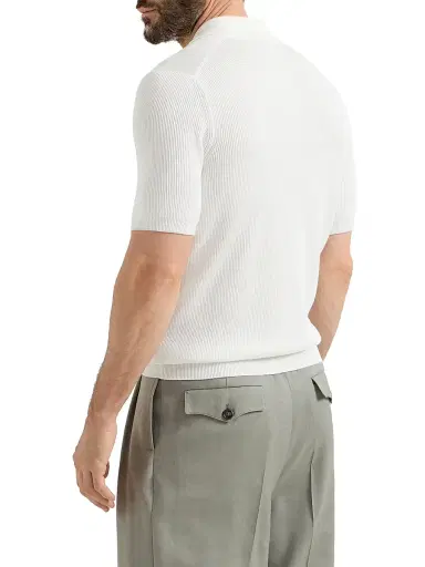Brunello Cucinelli Men's Cotton English Rib Knit Polo Shirt | Thumbnail 3 Brunello Cucinelli Men's Cotton English Rib Knit Polo Shirt | Thumbnail 3