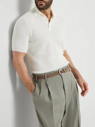 Brunello Cucinelli Men's Cotton English Rib Knit Polo Shirt | Thumbnail 5 Brunello Cucinelli Men's Cotton English Rib Knit Polo Shirt | Thumbnail 5
