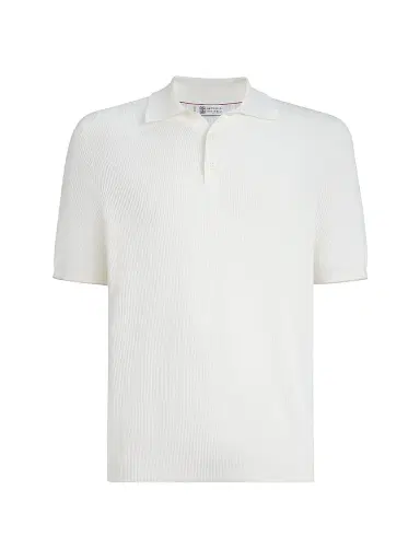 Brunello Cucinelli Men's Cotton English Rib Knit Polo Shirt | Thumbnail 1 Brunello Cucinelli Men's Cotton English Rib Knit Polo Shirt | Thumbnail 1