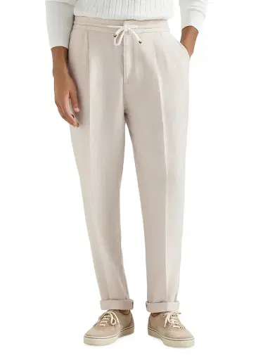 Brunello Cucinelli Men's Trousers in Linen Gabardine with Drawstring and Double Pleats | Thumbnail 2 Brunello Cucinelli Men's Trousers in Linen Gabardine with Drawstring and Double Pleats | Thumbnail 2