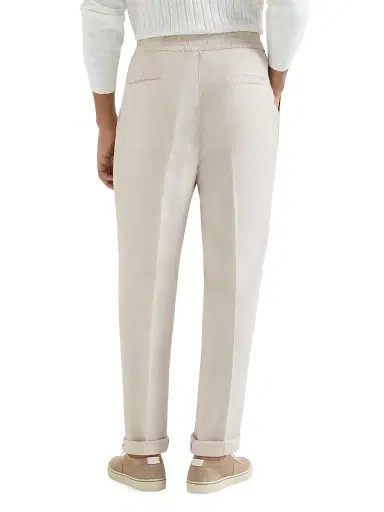 Brunello Cucinelli Men's Trousers in Linen Gabardine with Drawstring and Double Pleats | Thumbnail 3 Brunello Cucinelli Men's Trousers in Linen Gabardine with Drawstring and Double Pleats | Thumbnail 3