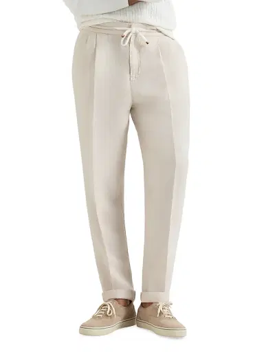 Brunello Cucinelli Men's Trousers in Linen Gabardine with Drawstring and Double Pleats | Thumbnail 4 Brunello Cucinelli Men's Trousers in Linen Gabardine with Drawstring and Double Pleats | Thumbnail 4
