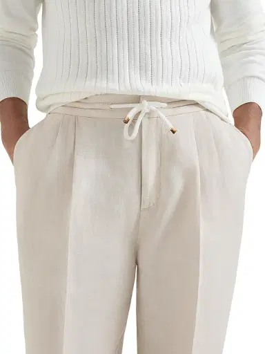Brunello Cucinelli Men's Trousers in Linen Gabardine with Drawstring and Double Pleats | Thumbnail 5 Brunello Cucinelli Men's Trousers in Linen Gabardine with Drawstring and Double Pleats | Thumbnail 5