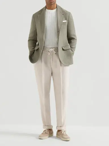 Brunello Cucinelli Men's Trousers in Linen Gabardine with Drawstring and Double Pleats | Thumbnail 6 Brunello Cucinelli Men's Trousers in Linen Gabardine with Drawstring and Double Pleats | Thumbnail 6