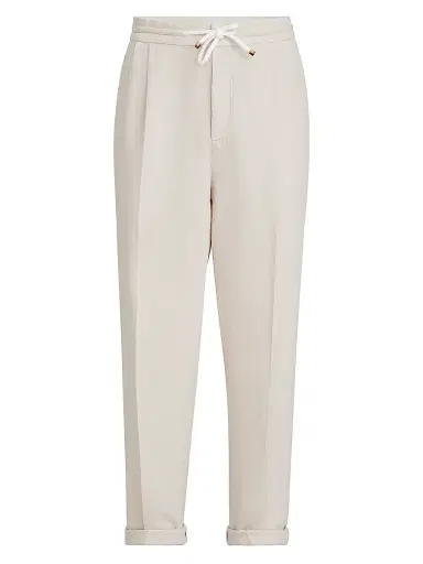 Brunello Cucinelli Men's Trousers in Linen Gabardine with Drawstring and Double Pleats | Thumbnail 1 Brunello Cucinelli Men's Trousers in Linen Gabardine with Drawstring and Double Pleats | Thumbnail 1