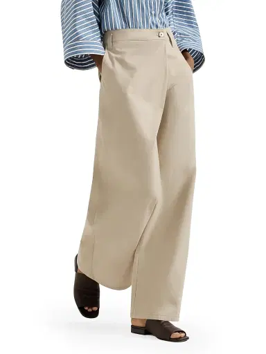 Brunello Cucinelli Women's Cotton Gabardine Loose Wrap Trousers with Monili - Sand | Thumbnail 3 Brunello Cucinelli Women's Cotton Gabardine Loose Wrap Trousers with Monili - Sand | Thumbnail 3