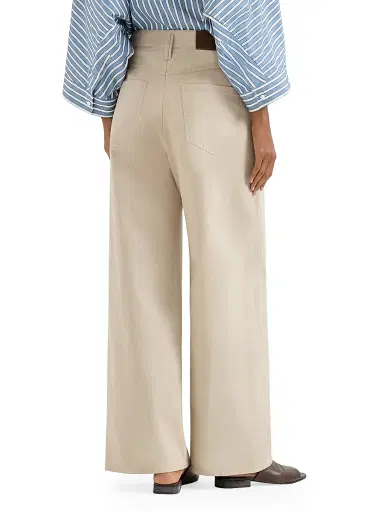 Brunello Cucinelli Women's Cotton Gabardine Loose Wrap Trousers with Monili - Sand | Thumbnail 4 Brunello Cucinelli Women's Cotton Gabardine Loose Wrap Trousers with Monili - Sand | Thumbnail 4
