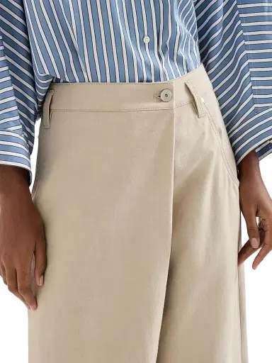 Brunello Cucinelli Women's Cotton Gabardine Loose Wrap Trousers with Monili - Sand | Thumbnail 5 Brunello Cucinelli Women's Cotton Gabardine Loose Wrap Trousers with Monili - Sand | Thumbnail 5