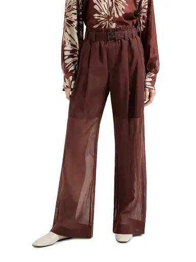Brunello Cucinelli Women's Cotton Organza Loose Trousers with Monili - Bordeaux | Thumbnail 2 Brunello Cucinelli Women's Cotton Organza Loose Trousers with Monili - Bordeaux | Thumbnail 2