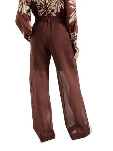 Brunello Cucinelli Women's Cotton Organza Loose Trousers with Monili - Bordeaux | Thumbnail 3 Brunello Cucinelli Women's Cotton Organza Loose Trousers with Monili - Bordeaux | Thumbnail 3