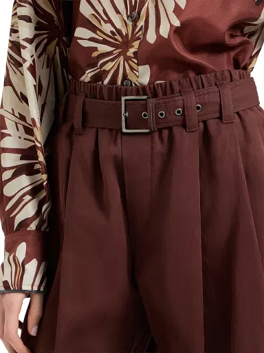 Brunello Cucinelli Women's Cotton Organza Loose Trousers with Monili - Bordeaux | Thumbnail 4 Brunello Cucinelli Women's Cotton Organza Loose Trousers with Monili - Bordeaux | Thumbnail 4