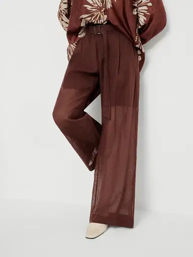 Brunello Cucinelli Women's Cotton Organza Loose Trousers with Monili - Bordeaux | Thumbnail 5 Brunello Cucinelli Women's Cotton Organza Loose Trousers with Monili - Bordeaux | Thumbnail 5