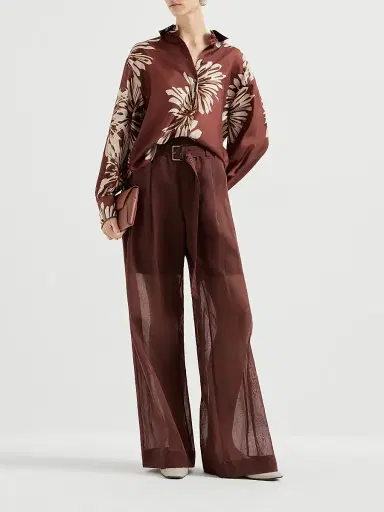 Brunello Cucinelli Women's Cotton Organza Loose Trousers with Monili - Bordeaux | Thumbnail 6 Brunello Cucinelli Women's Cotton Organza Loose Trousers with Monili - Bordeaux | Thumbnail 6